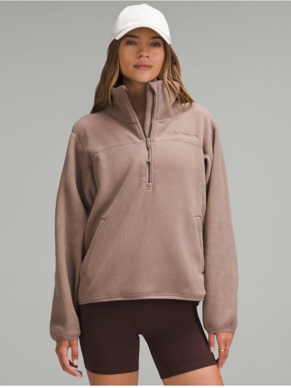 Lululemon Fleece Half Zip Pullover in Taupe sz 8 Cozy Oversized Pullover Jacket